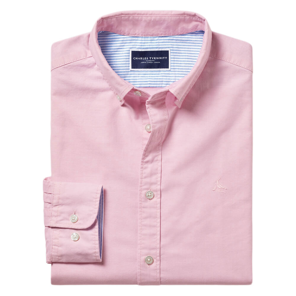 Charles Tyrwhitt Button-Down Collar Washed Oxford Plain Shirt – Pink